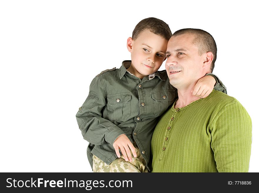 Father and son portrait isolated on white