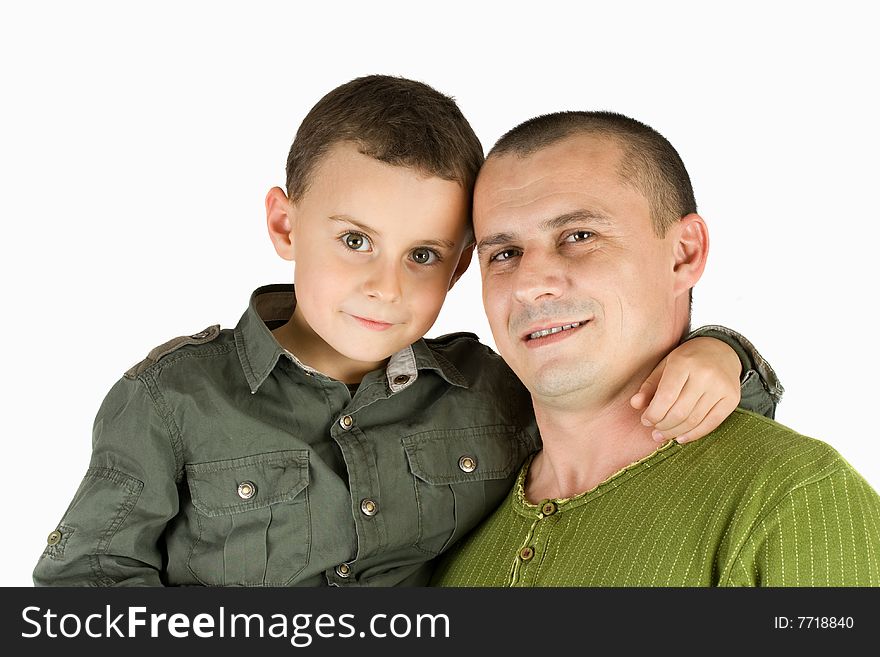 Father and son portrait isolated on white