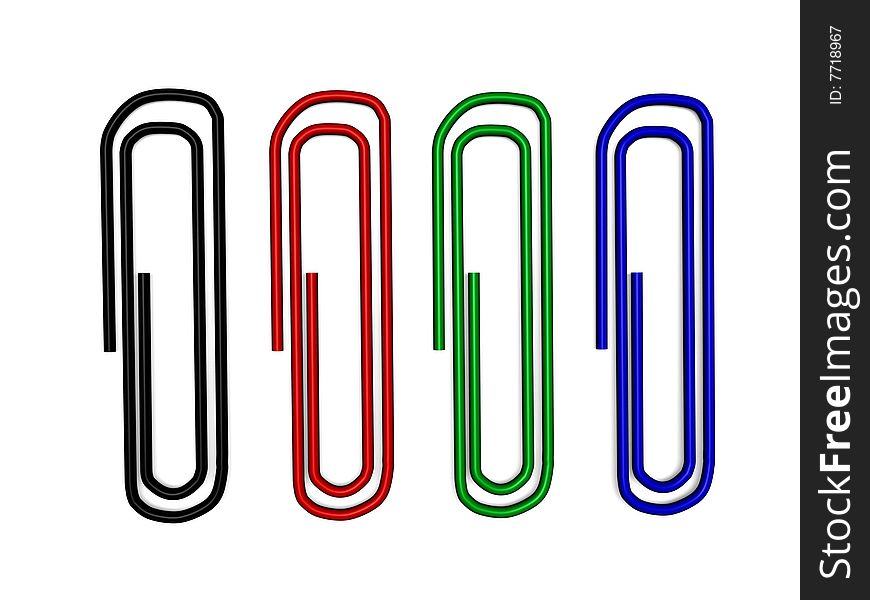 Colored paperclips isolated on white