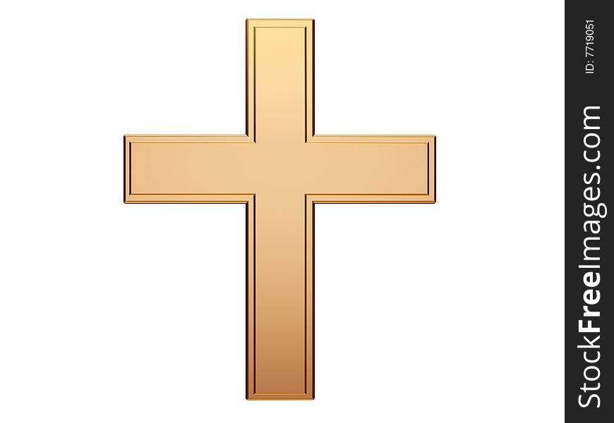 Golden cross isolated on white