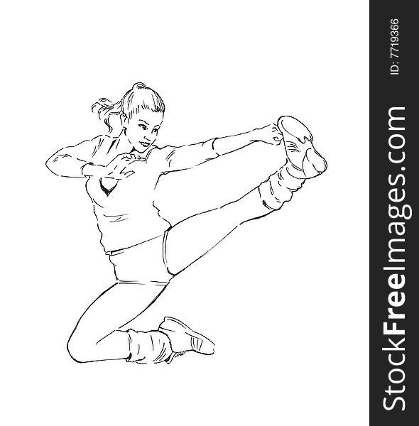 Jumping girl illustration, martial art