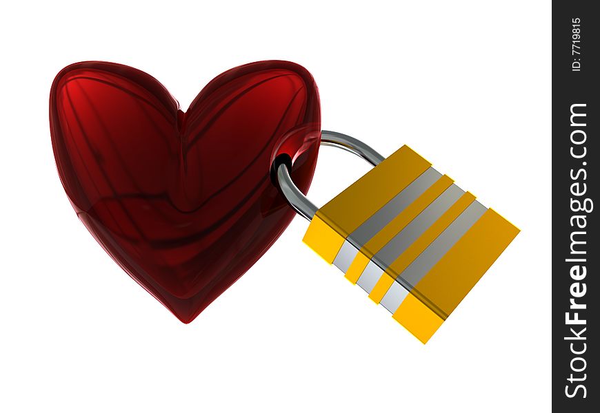 3d illustration of locked heart isolated over white background