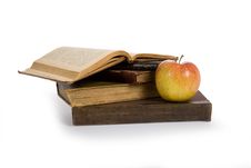 Apple On Pile Of Old Books Royalty Free Stock Images Apple On Pile Of Old Books Royalty Free Stock Images