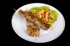 Pork On A Grill Spit With Salad Stock Images Pork On A Grill Spit With Salad Stock Images