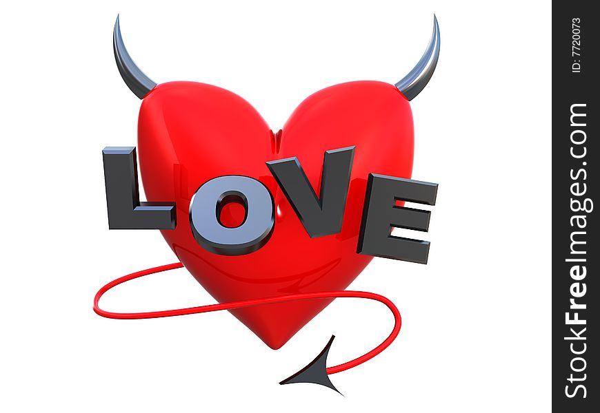 3d illustration of heart symbol with horns. 3d illustration of heart symbol with horns