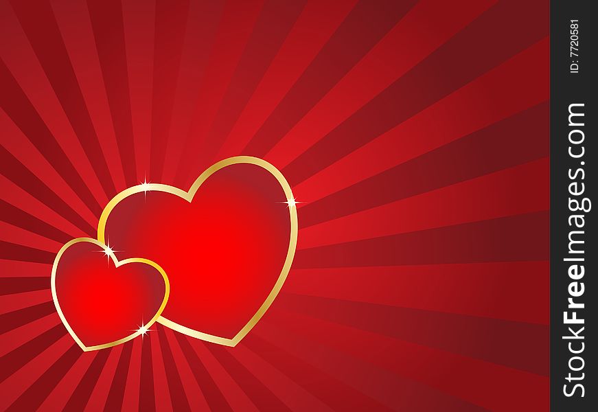 Two hearts and retro background.