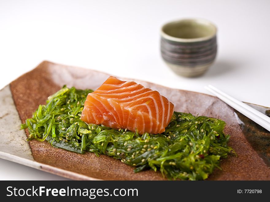 Salmon Sashimi with Seaweed Salad