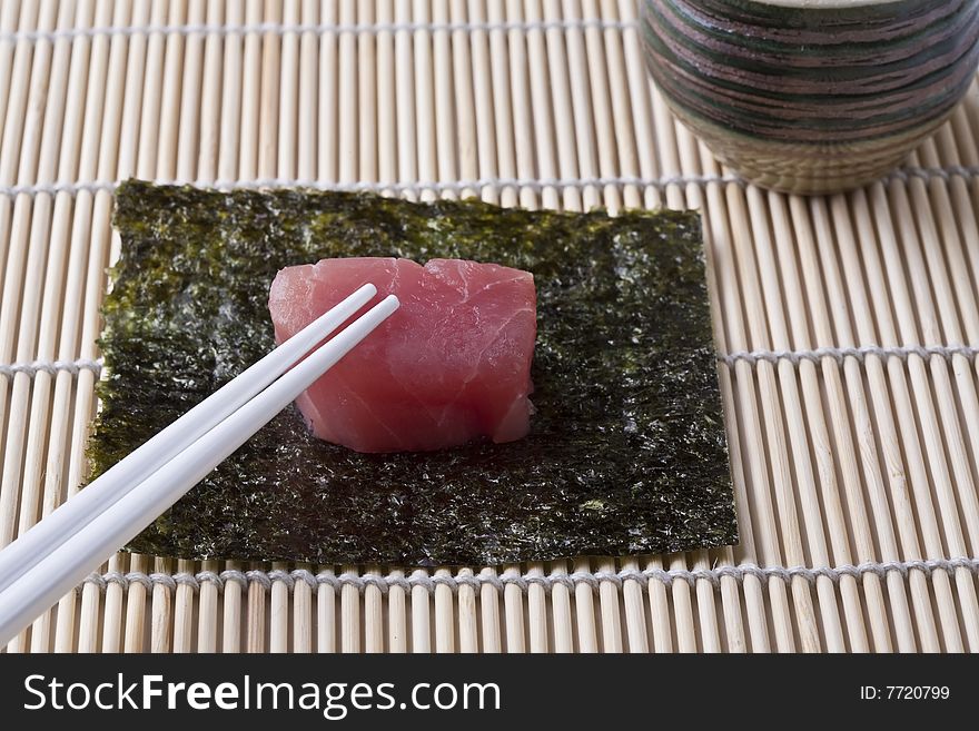 Red Tuna Sashimi and chopsticks