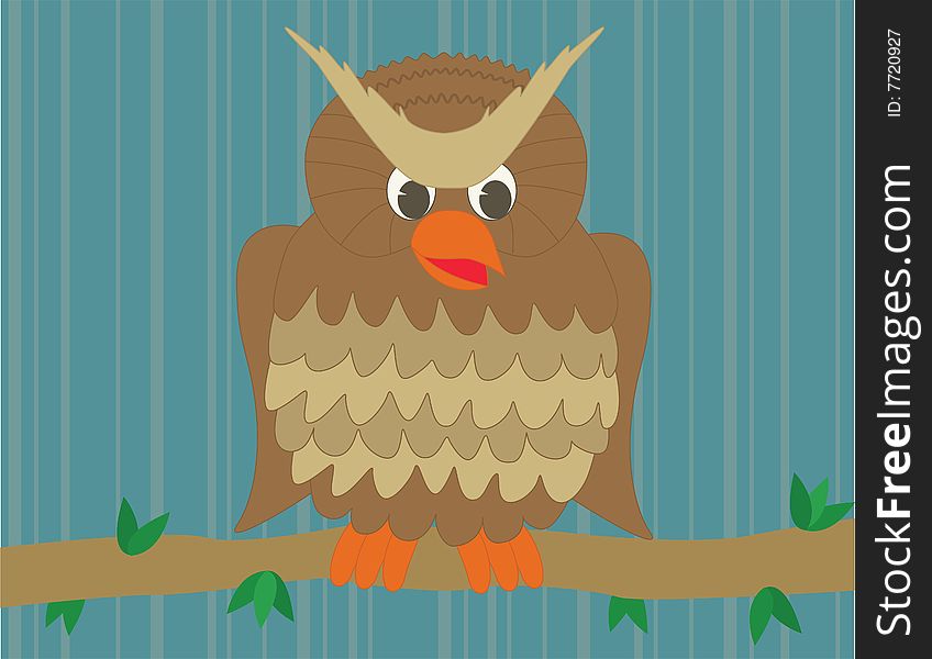 An Owl is perched on a branch at night. An Owl is perched on a branch at night