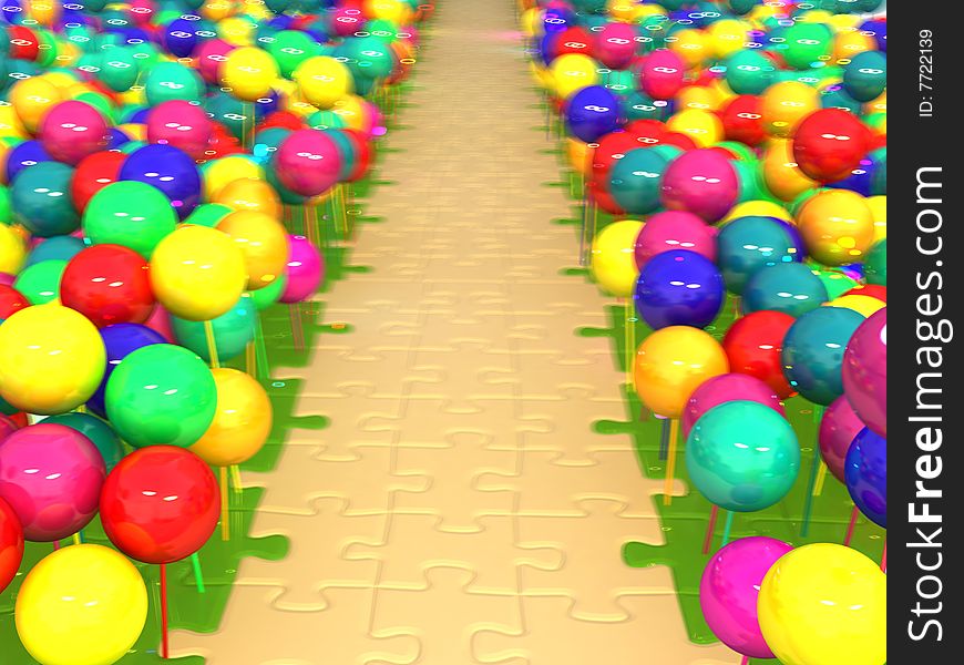 A puzzle way with colored balls. With DOF effect.