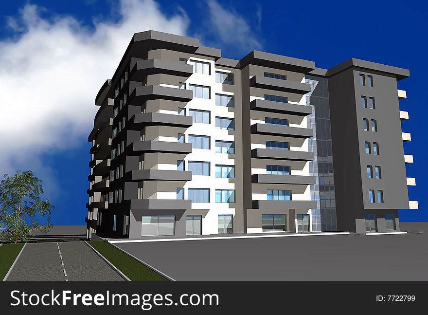 3D render of modern residential building