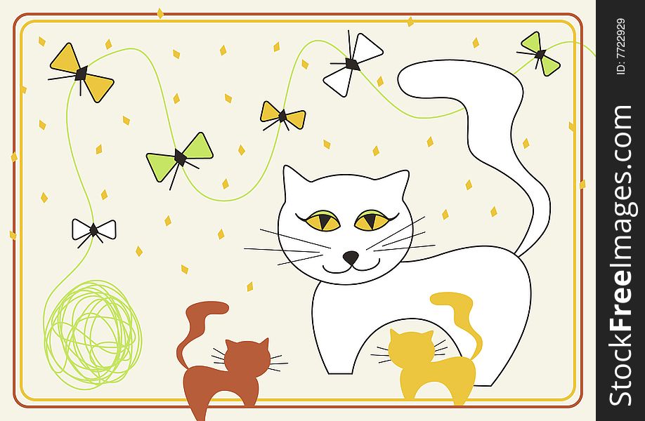 Design for children with white cat. Design for children with white cat