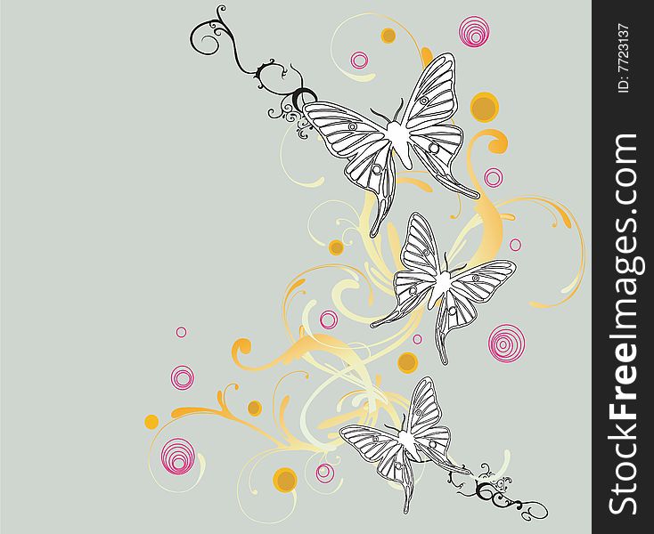 Illustration of butterflies and decorative patterns