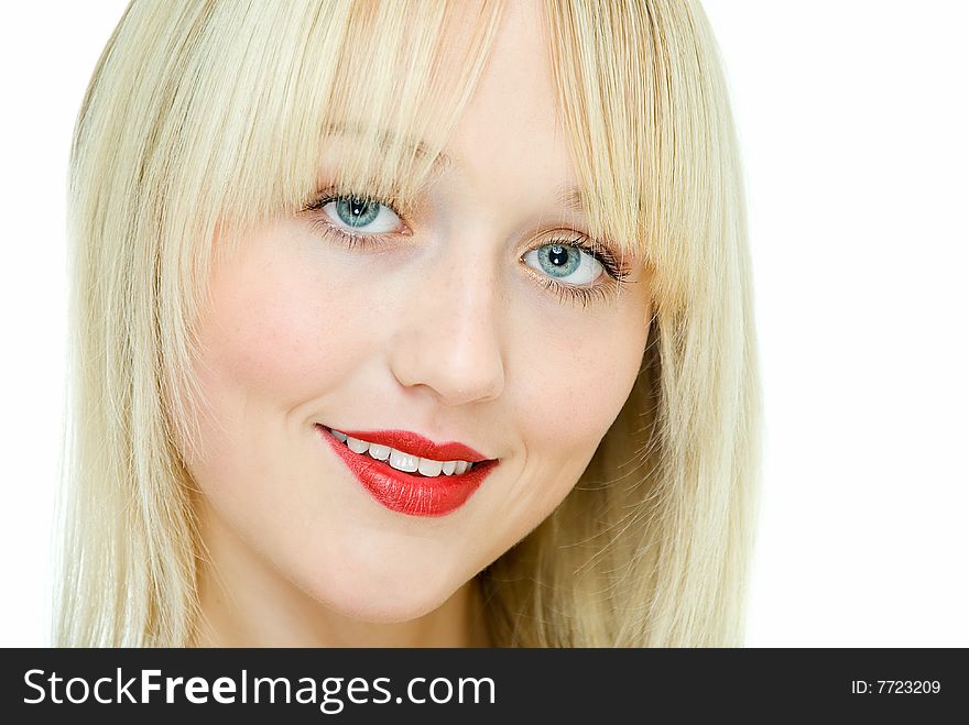 Portrait of young smiling girl on white. Portrait of young smiling girl on white