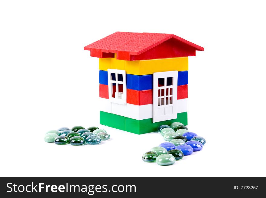 Constuctor toy house close-up isolated on a white background