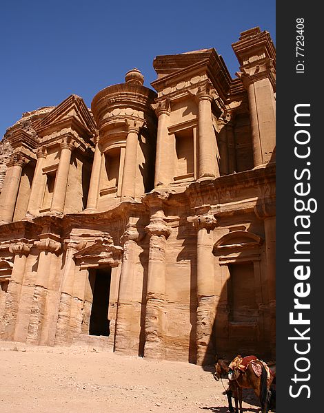 Ancient Monastery Of Rock City Petra In Jordan