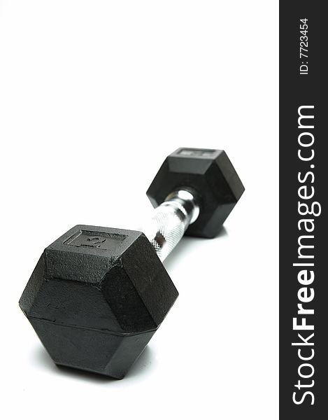 Weight lifting dumbbells isolated against a white background