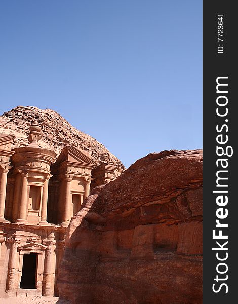 Ancient monastery of rock city Petra in Jordan
