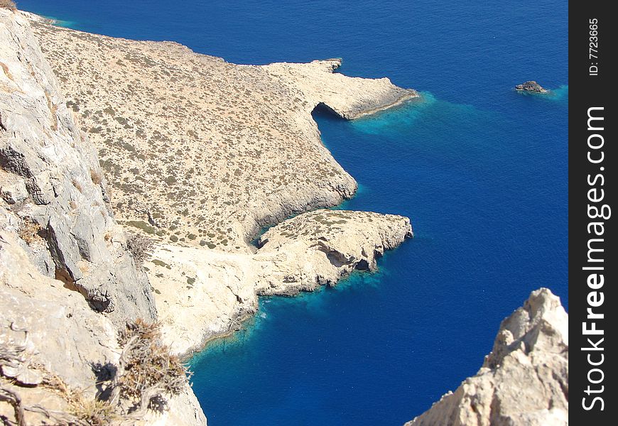 View from the top of a cliff in Crete