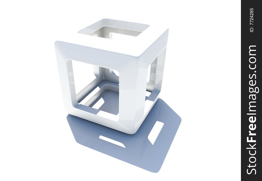 White 3D cube with rounded corners and empty inner part on white background