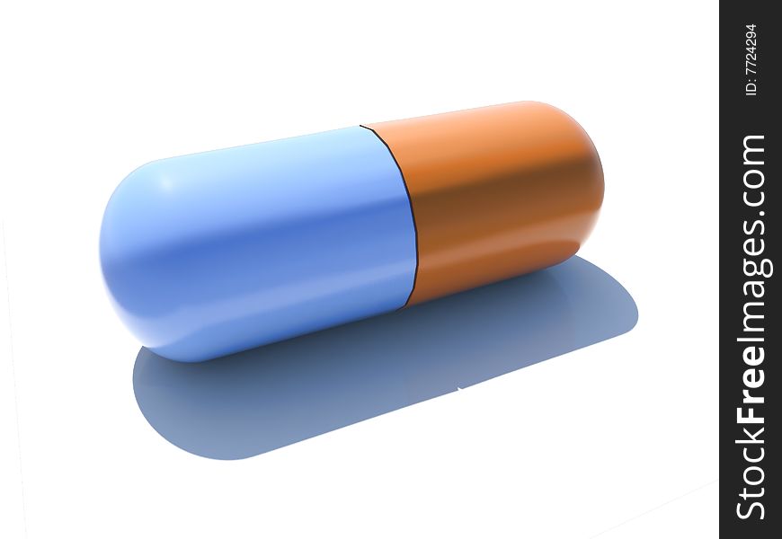 An isolated blue and orange capsule