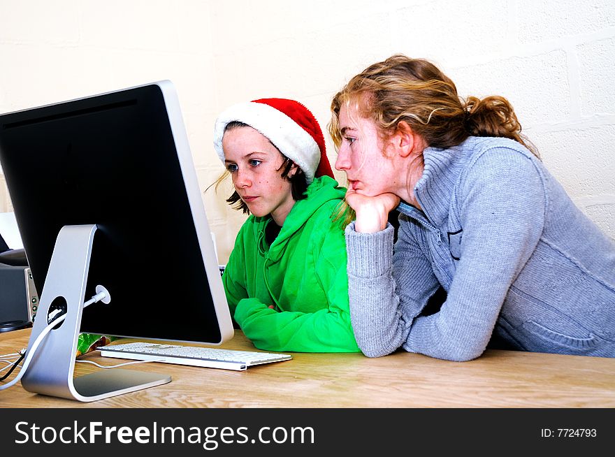 Closeup of girls playing on computer. Closeup of girls playing on computer