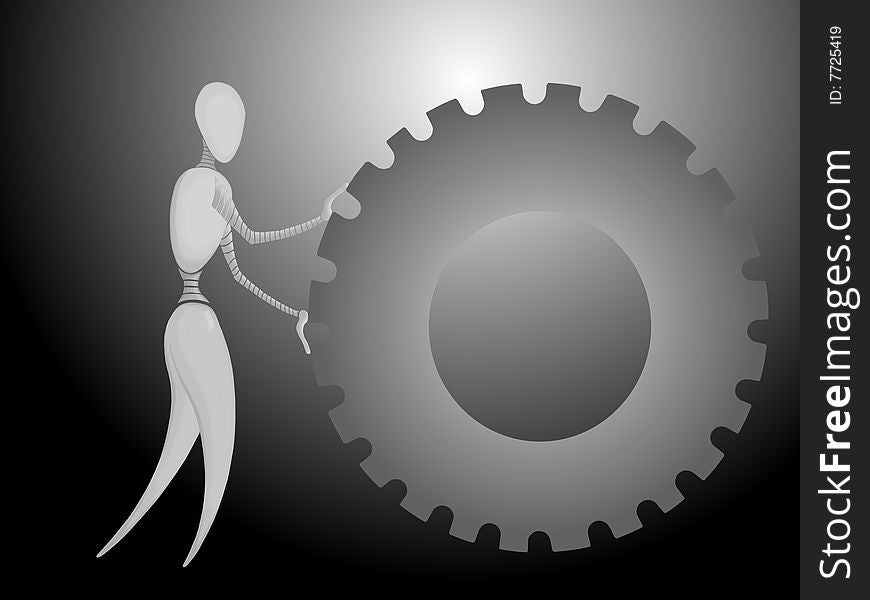 One worker pushing a cog