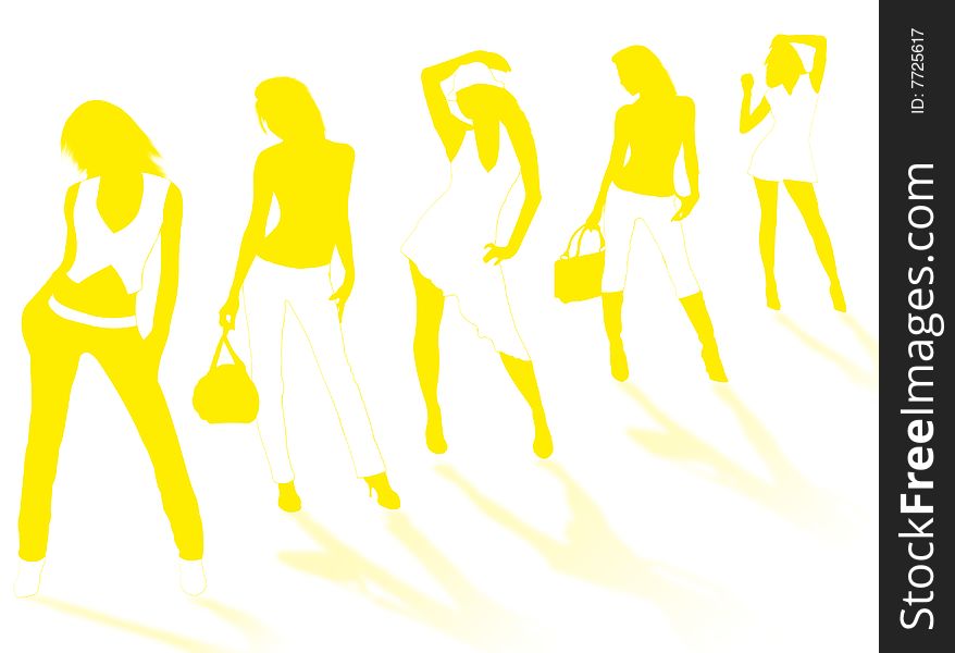 Collection of different fashion silhouette and different women poses. Collection of different fashion silhouette and different women poses
