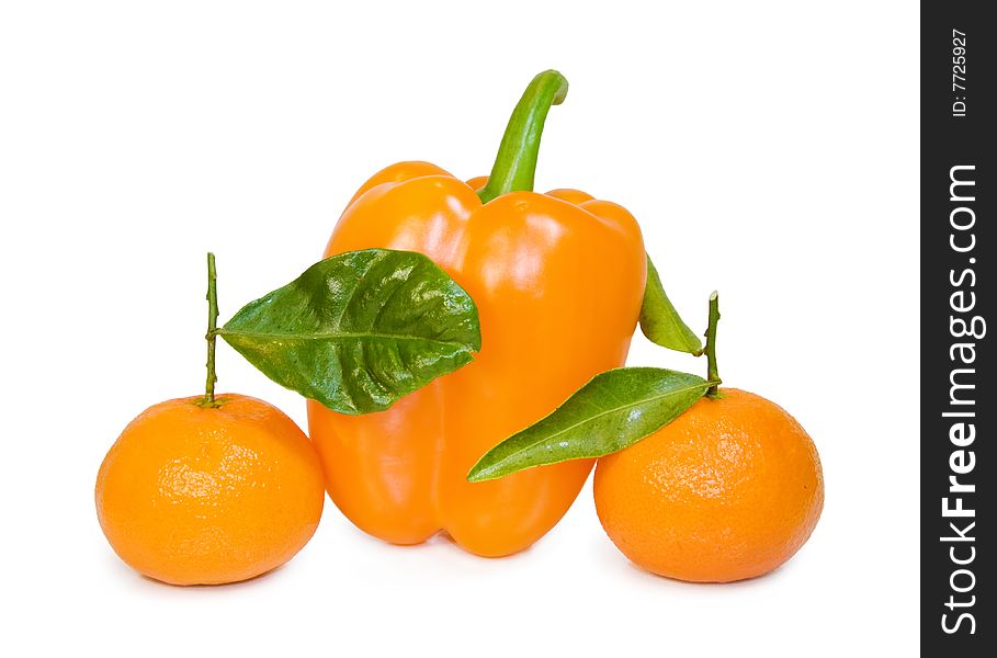 Pepper And Tangerines With Clipping Path