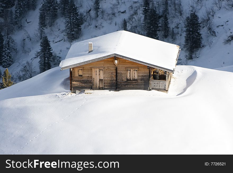 Hut in the snow, winter. Hut in the snow, winter.