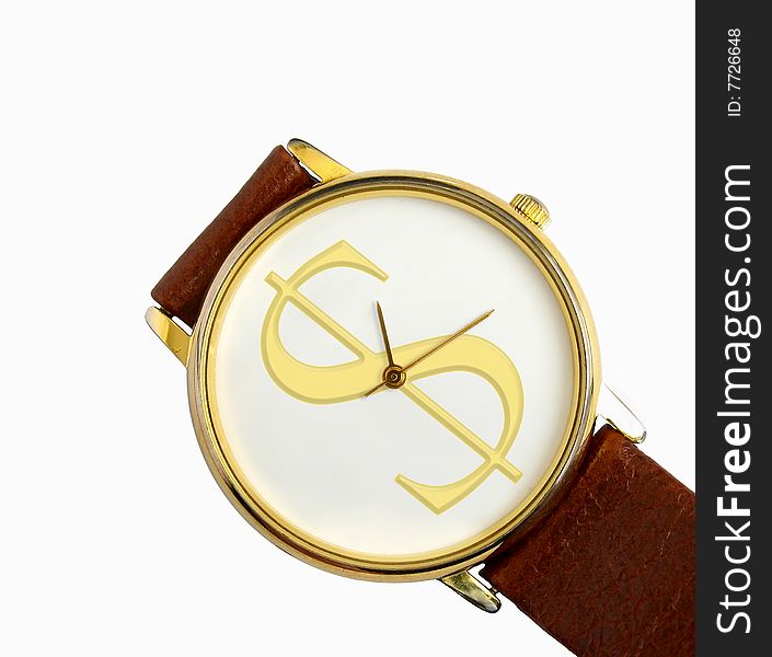 Dollar sign on background of a hand watch. Dollar sign on background of a hand watch