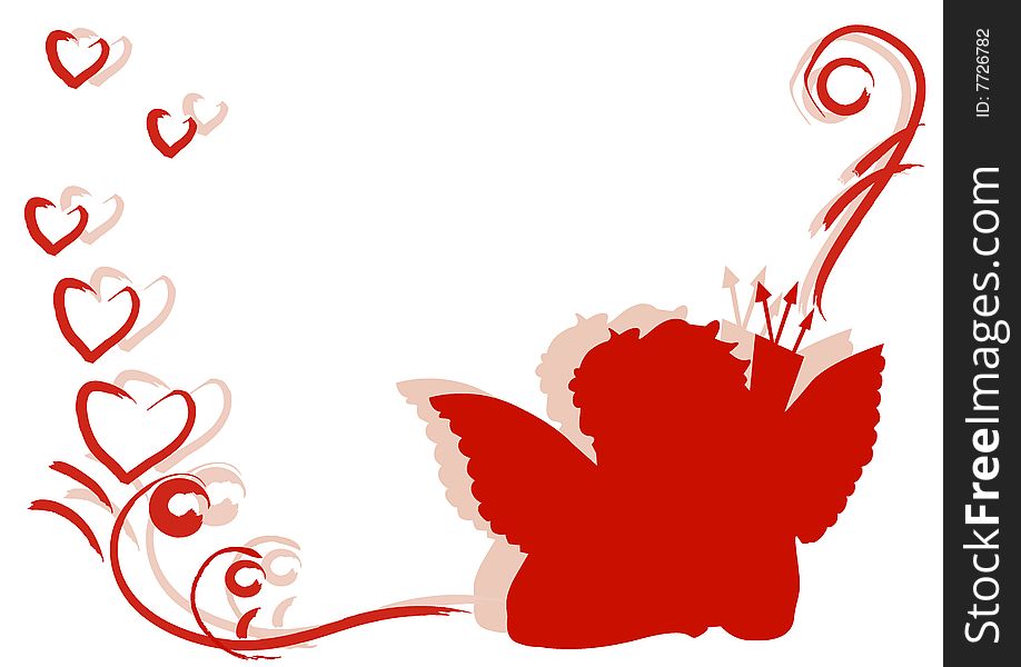 Background with red Cupid Silhouette, vector illustration