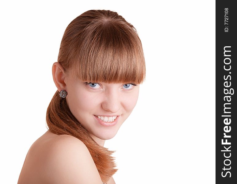 Young smiling girl on white background