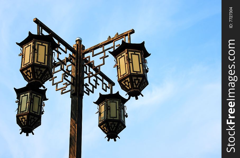 Street lamp stayed in Chinese temple. It\'s chinese style...