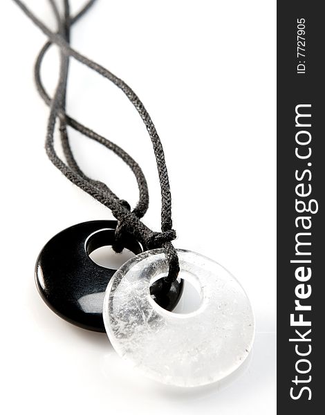 Onyx and quartz necklace on white ground. Onyx and quartz necklace on white ground