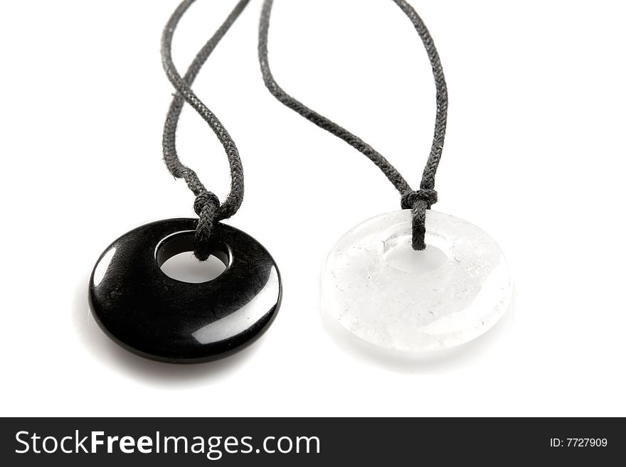 Onyx and quartz necklace on white ground. Onyx and quartz necklace on white ground