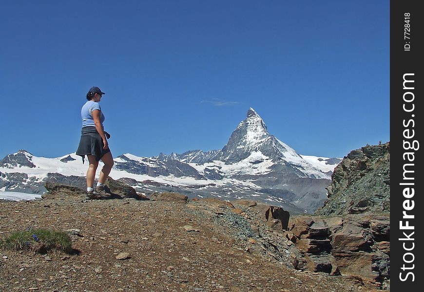 Girl With Matterhorn In Background