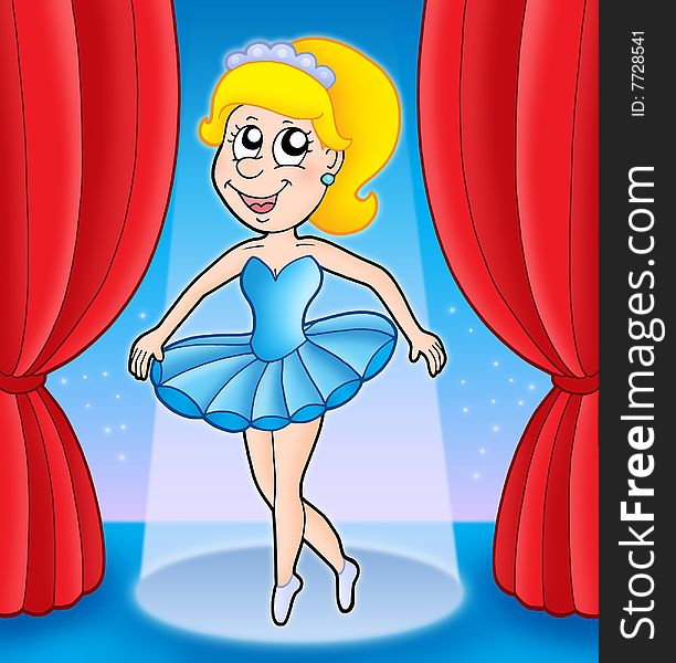 Beautiful ballerina on stage - color illustration.