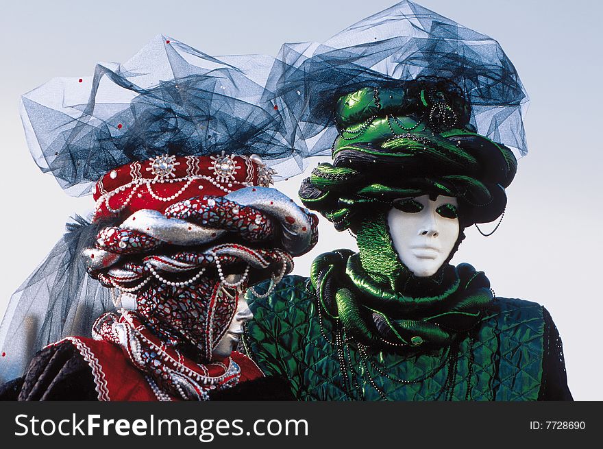 Masks from Venice carnival - green and red. Masks from Venice carnival - green and red
