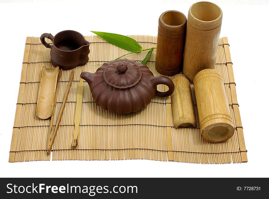 Pottery tea service, isolated on white