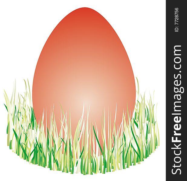 A vector illustration of red Eastern egg placed in grass. A vector illustration of red Eastern egg placed in grass.
