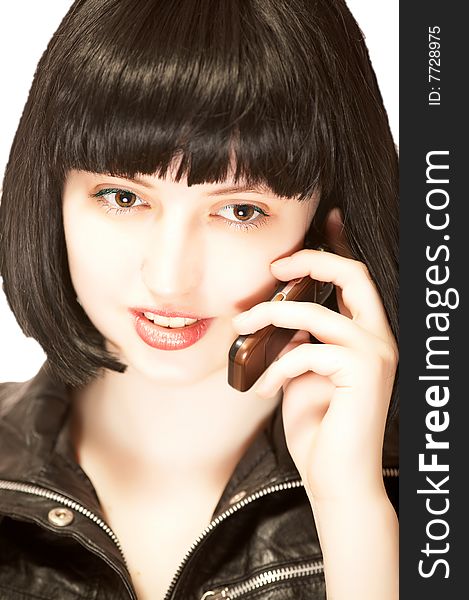 Young Brunette Talking To Mobile Phone