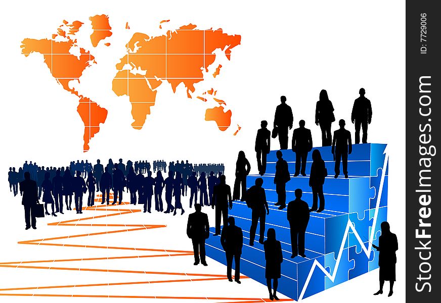 Illustration of business people and graph