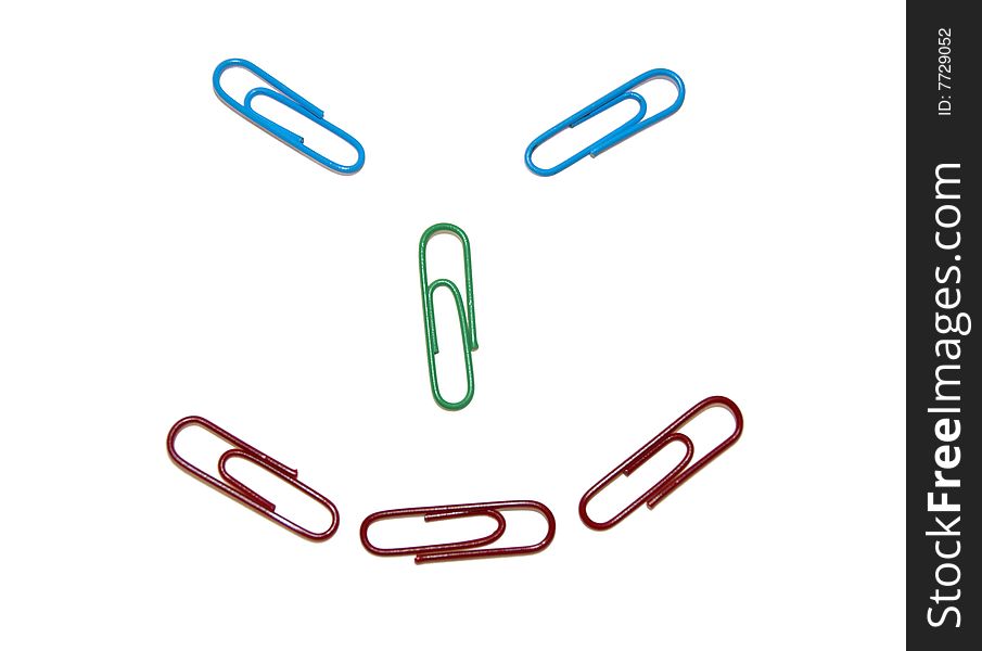 Photo of paper clips in the form of the nice smiling person.