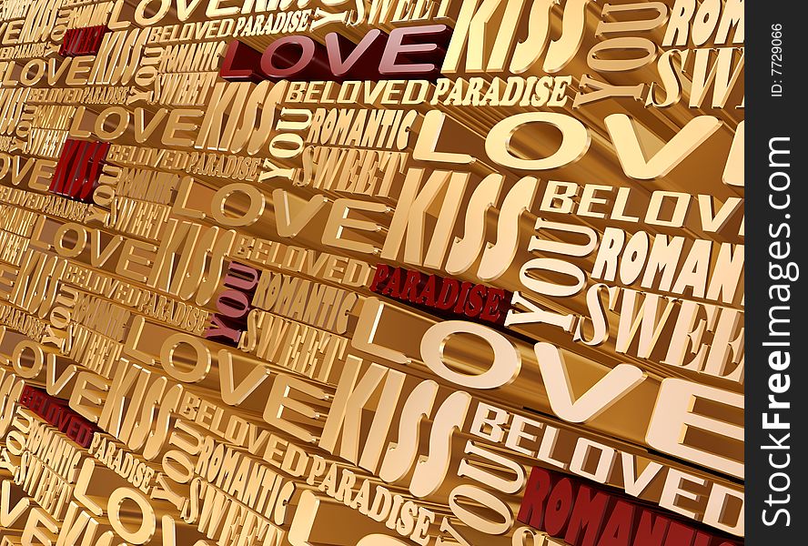 The words of love and romantic are in a 3d image