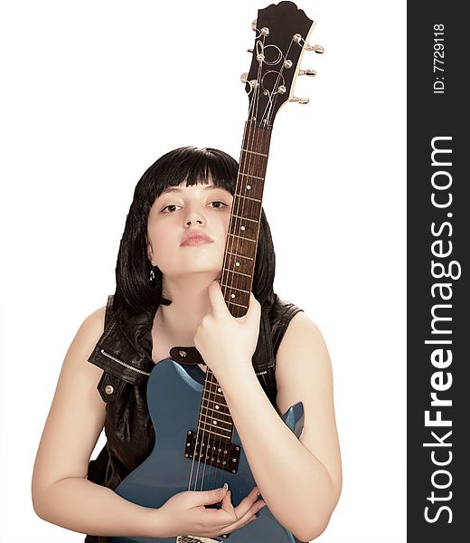 Young woman with electric guitar
