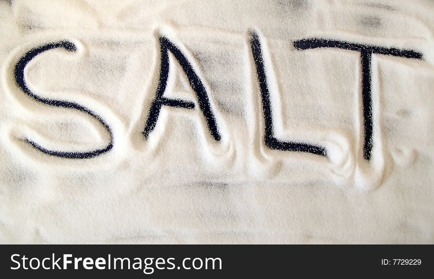 A close-up view of the written word SALT