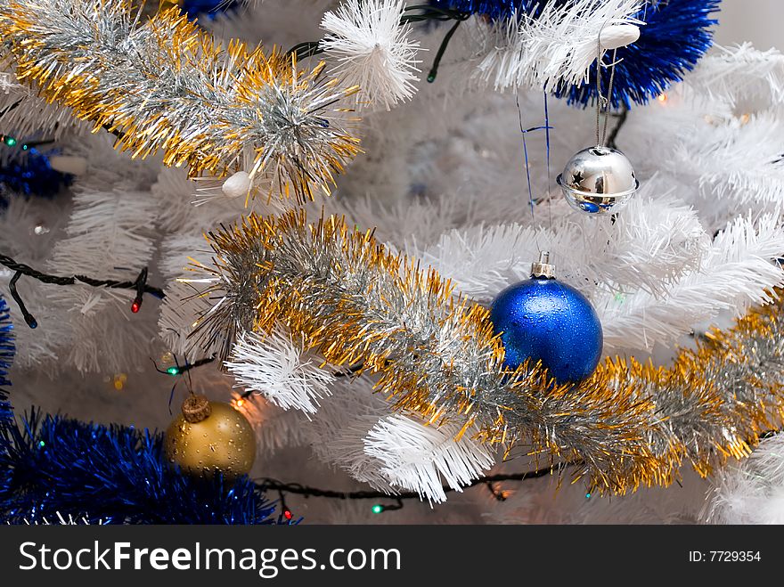 White Christmas tree with beautiful ornaments. White Christmas tree with beautiful ornaments