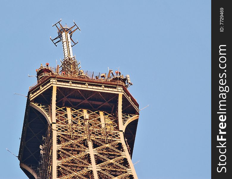 Antennas and communication gear on top of the Eiffel tower. Antennas and communication gear on top of the Eiffel tower