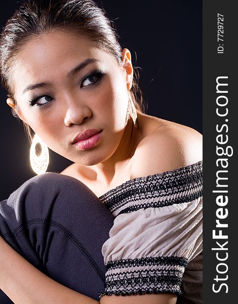 Stylish asian young woman face expression. Stylish asian young woman face expression